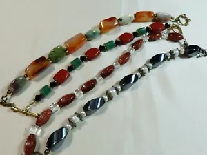 Lote de 4 pulseras de eslabón de perlas de piedras preciosas genuinas multicolores - Imagen 1 de 11