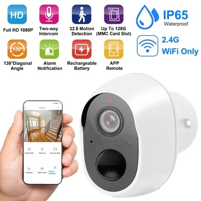 1080P Battery Powered WiFi Security IP Camera Wireless Home Outdoor Rechargeable - Image 1 of 4