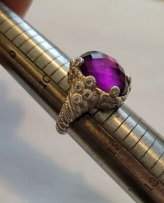 ANILLO MASIVO DE PLATA ESTERLINA DE 2” CM AMATISTA DOBLE CIRCONITA CÚBICA DE JUDITH RIPKA 925 TALLA 11 Foto 1 de 4