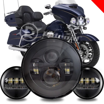 For Harley Davidson Heritage Softail Classic 7" LED Headlight +Fog Passing Light - Image 1 of 4