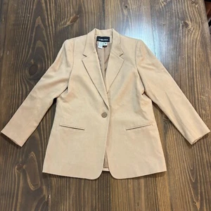 Sag Harbor Damen Wollmischung Blazer Größe 12 Beige Klassisch Gefüttert Ein Knopf - Bild 1 von 9