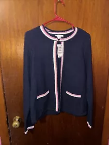 NWT Charter Club Womens Intrepid Blue And Pink Open Front Cardigan Size Large - Picture 1 of 7