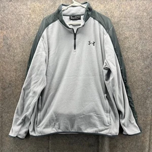 Under Armour Sweater Men XXL Adult Gray Green Jacket Half Zip Pullover Fleece - Picture 1 of 12