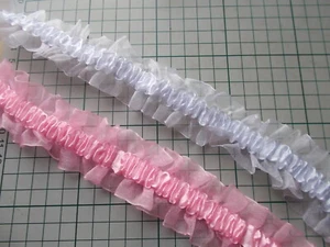 Satin over Organza Gathered Trim with Elastic gathering ideal gartering etc - Picture 1 of 15