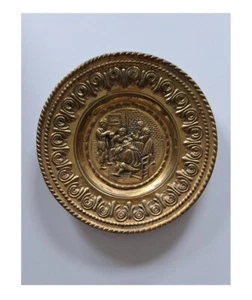 Vintage Gold / Bass Wall Plaque / Plate - Possibly Medieval Tavern Scene - Picture 1 of 6