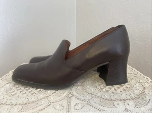 Nickels Soft Brown Leather Block Heeled Loafers Slip-Ons Size 7M - Picture 1 of 11