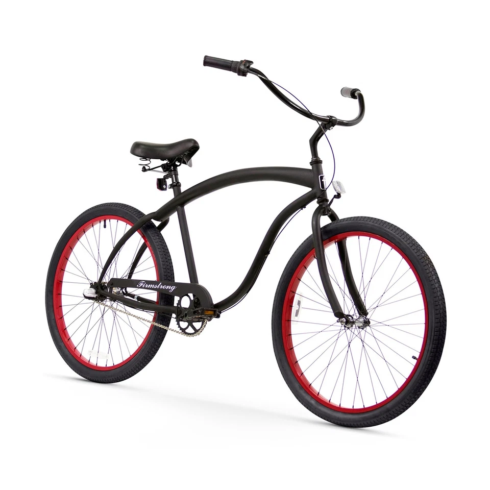 Firmstrong Bruiser Man Single Speed Beach Cruiser Bicycle Matte Black/Red Rims - Image 1 of 1