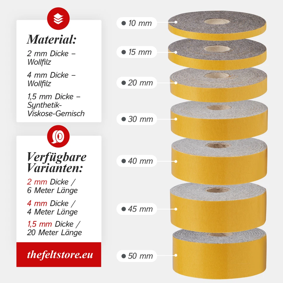Filzband selbstklebend 2 mm dick in grau meliert - Filzstreifen 6 m lang - Bild 1 von 1
