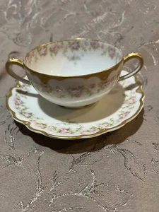 Vintage Haviland Limoges Teacup And Saucer Floral, Roses, Pink With Gold Trim - Picture 1 of 4