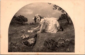 Little Girl with Chicken & Eggs Postcard - Picture 1 of 2