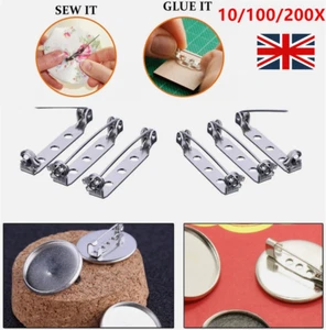 10-200x Bar Pins Locking Safety Clasp 25mm for Name Tag Badges Corsage DIY, - Picture 1 of 25