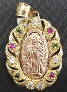 New Pendant Mary Mother Of Jesus 14k Rose Gold Diamond Ruby Emerald Sale price  - Picture 1 of 5