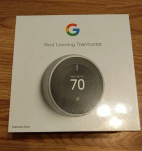 Google Nest 3rd Gen Smart Learning Thermostat - Stainless Steel T3007ES Sealed - Picture 1 of 4