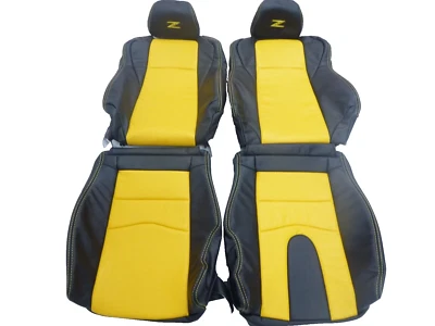 Fundas de asiento de cuero sintético Custom Fit para Nissan 350Z 2003-2008 negro/amarillo Foto 1 de 4