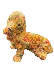 Vintage Ceramic Glazed Decoupaged Floral Dog Figurine Dachshund “RARE” Find - Picture 1 of 8