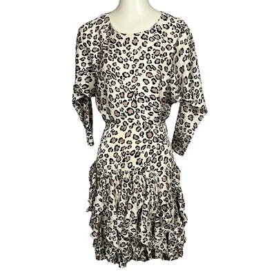 Vestido de Colección Lauren Alexandra XS 100% Seda Estampado Leopardo Años 80 Hasta la Rodilla Dolman Foto 1 de 4