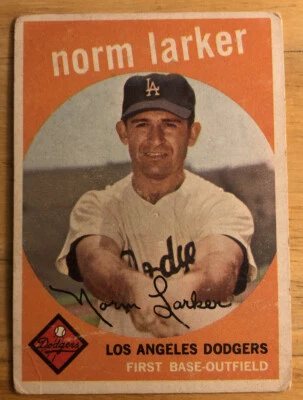 1959 Topps Norm Larker Card #107 Dodgers First Base Outfield Low-Grade Poor - Image 1 of 2