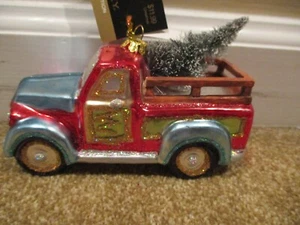Camioneta pickup clásica vintage roja/azul con adorno de árbol de Navidad 2014 NUEVA - Imagen 1 de 8