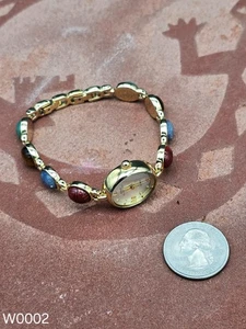 Watch Vintage Gold Tone Multi Stone Carved Scarabs - Picture 1 of 5