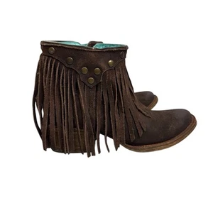 Corral Cowboy Boots Short Brown Leather FRINGE Women's Size 6 Ankle Boot - Picture 1 of 10