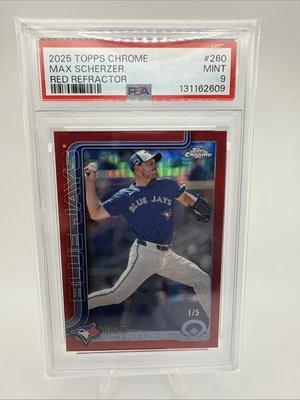 2025 Topps Chrome Baseball Max Scherzer Red Refractor 1/5 Bookend PSA 9 - Image 1 of 4