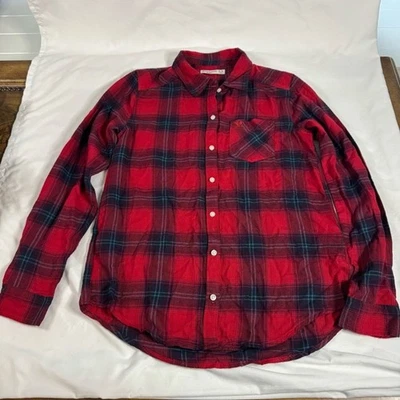 Abercrombie Girls Button-Up Flannel Shirt Red Blue Plaid Size 15/16 Long Sleeve - Image 1 of 4