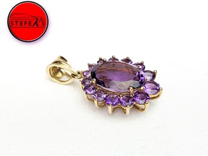 Stunning 14k Yellow Gold Flower Pendant with Brilliant Amethysts - KOC72925B - Picture 1 of 10
