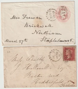 1858/9 2 x HASTINGS SIDEWAYS DUPLEX TYPE Va ENVs. TO STAPLEHURST & HUDDERSFIELD - Picture 1 of 3