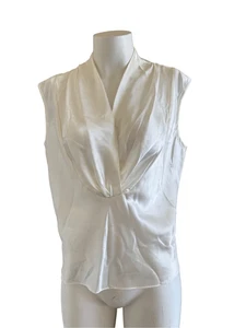 Camicetta vintage drappeggio crema raso seta camicetta tank anni 90 panna senza maniche - Foto 1 di 4