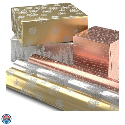 Foil Wrapping Paper with Cut Lines on Reverse 3 Rolls: 60 Sq. Ft. Ttl Rose Go... - Image 1 of 4