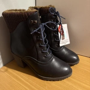 Lukees by Muk Luks Women Sz 7 Lacy Lori Navy Blue Combat Boot Knit Cuff Side Zip - Picture 1 of 13