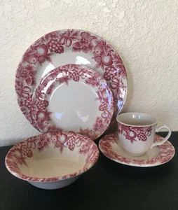 Libbey 20 pc Dinnerware Set ROSE EDEN FRUIT Berries Pink White Malaysia New - Picture 1 of 13