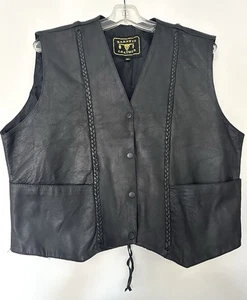 Chaleco de cuero negro Barney's 3XL - detalles trenzados - cierre a presión - Imagen 1 de 12