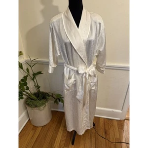 Vintage 80'S VICTORIA'S SECRET GOLD LABEL WHITE CRINKLE SATIN BELTED ROBE S/M ** - Picture 1 of 11