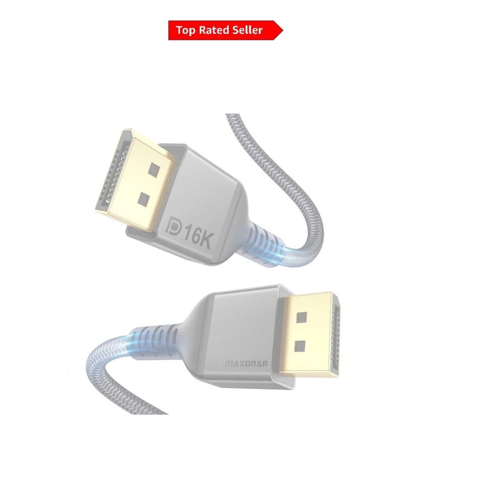 16K DisplayPort 2.1 Cable 2M - 80Gbps Performance, Braided Design - Image 1 of 4