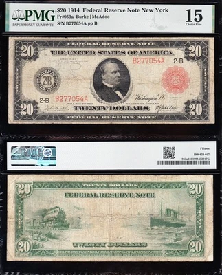 Nice *RARE* 1914 $20 New York "RED SEAL" FRN Note! PMG 15! FREE SHIP! B277054A - Image 1 of 3