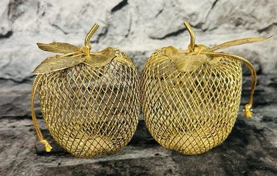 2 soportes popurrí adorno decoración hogar manzana metal malla alambre tono dorado vintage Foto 1 de 4