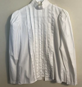 Laura Ashley Vintage weiße geknöpfte Bluse hinten Größe 8 hochgeschlossen Puffschultern USA - Bild 1 von 15