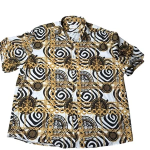FOHEMR 4XL Mens Chain Print Button Up Short Sleeve Shirt - Regular Fit - Picture 1 of 7
