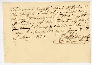Derechos de máquina batidora de mantequilla alimentados por perro documento de patente de 1825 - Hyck, Livingston - Imagen 1 de 2
