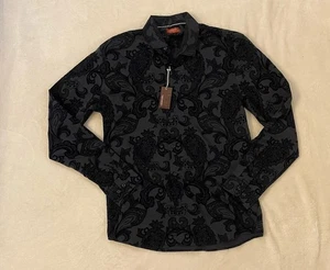 Consequence Black Velvet Embossed Paisley AOP Shirt Mens XL Club Night Out NWT - Picture 1 of 11