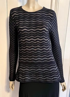 Suéter Top TORY BURCH Mujer Azul Marino Texturizado Tejido Metálico Con Peplum Talla M Foto 1 de 4