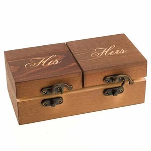 Wood Ring Bearer Box Wedding Engagement Ring Holder Box (His & Hers) - Picture 1 of 7