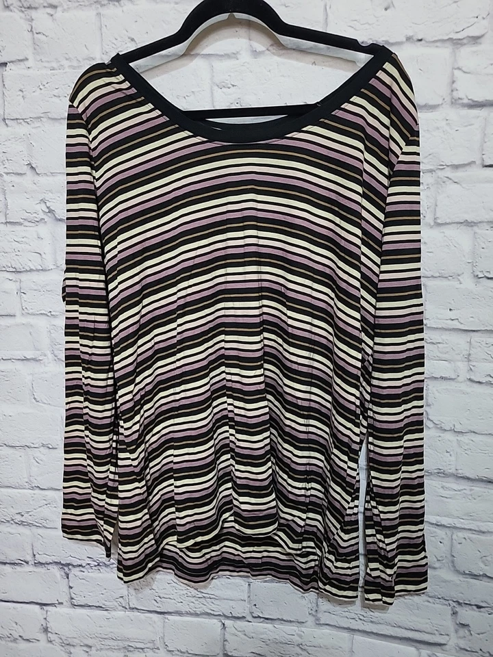 Ava & Viv Women's Plus Size 2x Long Sleeve Striped Gray Scoop Neck T-shirt B225