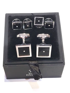 Enzone Tux Set Borchie Quadrate Inox Camicia Gemelli Cristallo Nero Bling - Foto 1 di 1