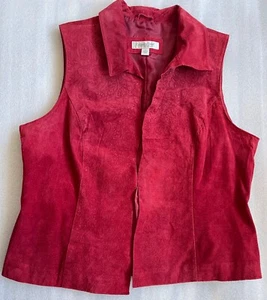 COLDWATER CREEK, WOMEN'S RED LARGE SUEDE SPLIT FRONT VEST, EUC - Picture 1 of 13