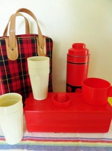 Vintage Aladdin Economy Metal Thermos Bottle Plaid Carry Bag Lunch Box Retro 1Qt - Picture 1 of 12