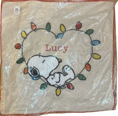 Pottery Barn Peanuts Snoopy Heart Personalized Lucy Pillow Cover Christmas NWT - Image 1 of 4