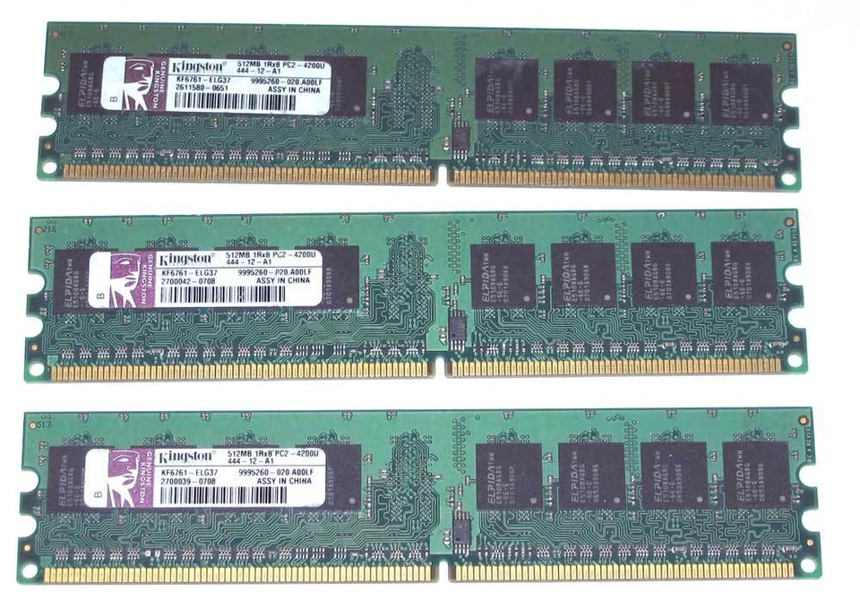 3x 512MB Kingston Memory DDR2 PC2-4200 533MHz KF6761-ELG37 Non-ECC - Image 1 of 1