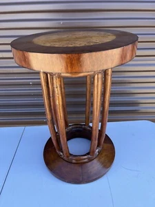 Palecek Brown Wooden Bamboo Side Coffee Table Base With Inlaid Decor 24" Tall - Picture 1 of 18